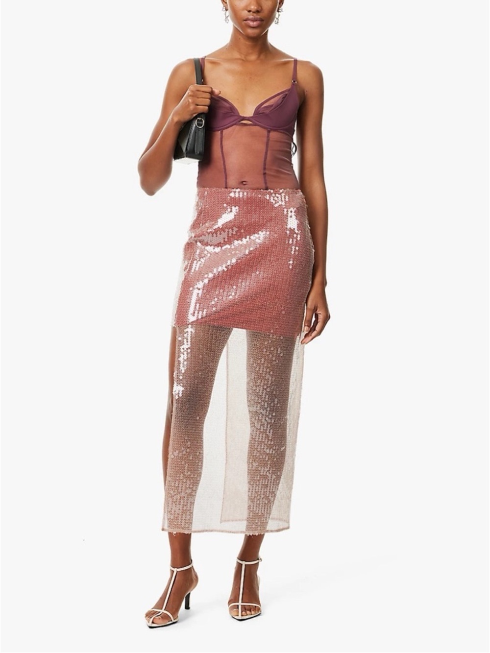 Nensi Dojaka Assemetric Sequins Midi Skirt Brown Medium